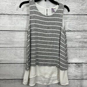 Alya Gray & White Striped Layered Sleeveless Top Size M